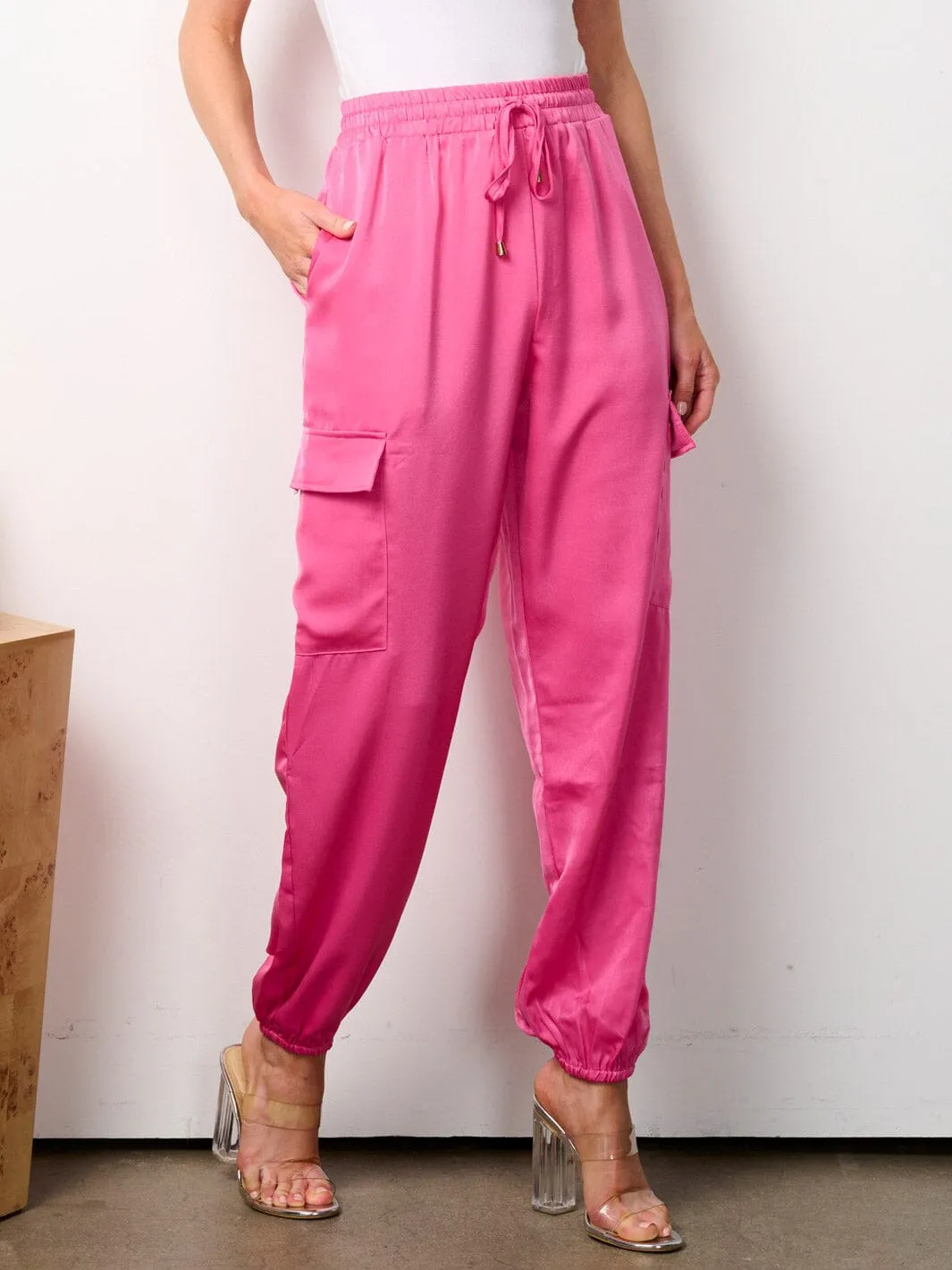 WOMEN'S ELASTIC WASIT CARGO POCKETS JOGGER PANTS