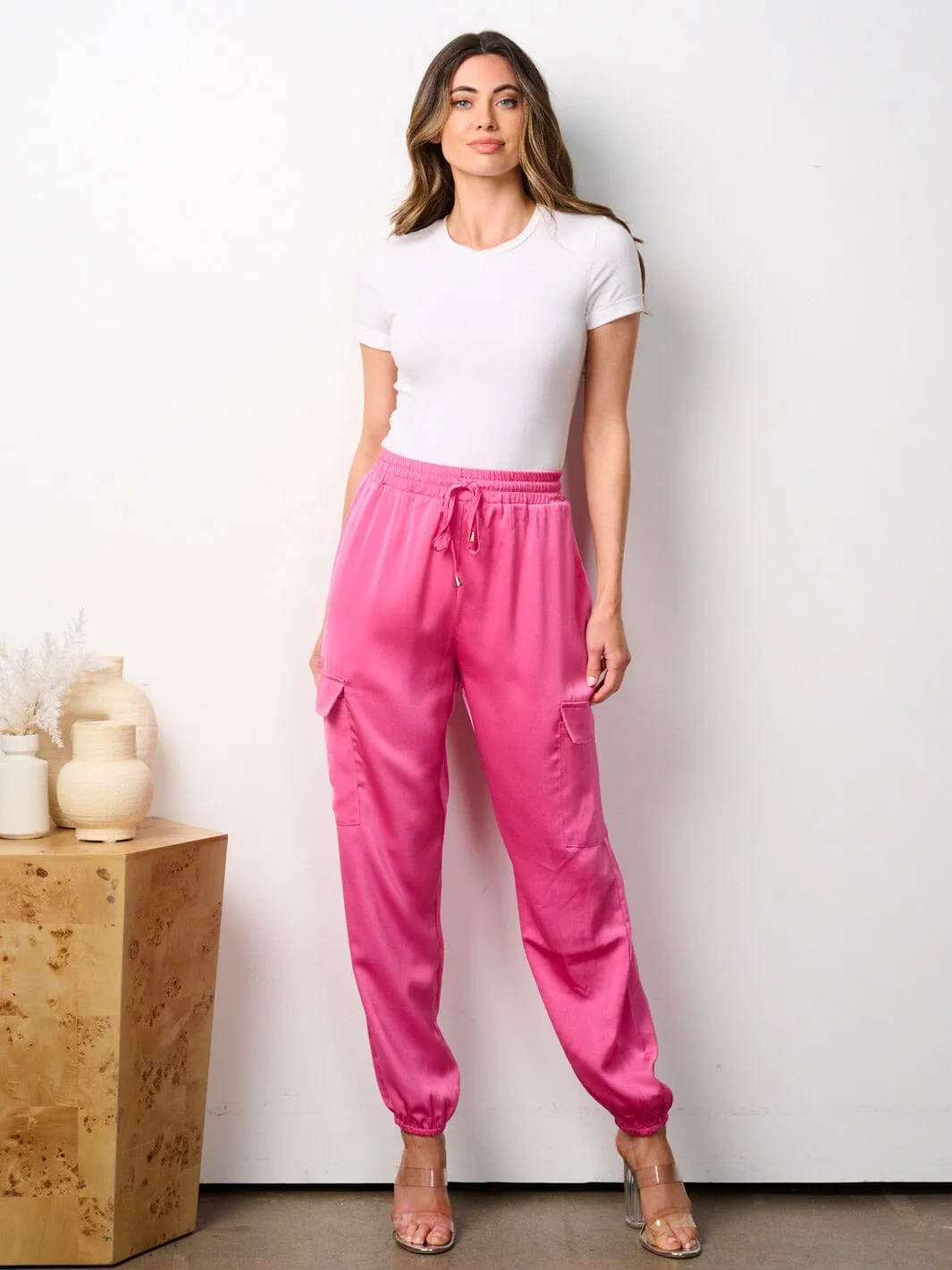 WOMEN'S ELASTIC WASIT CARGO POCKETS JOGGER PANTS
