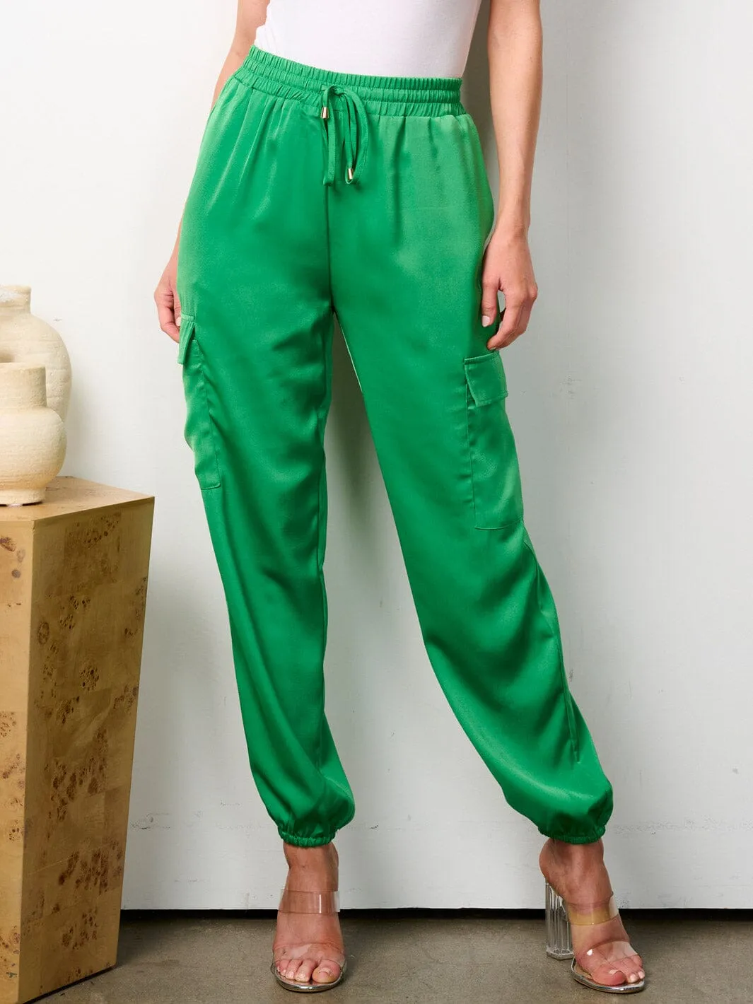 WOMEN'S ELASTIC WASIT CARGO POCKETS JOGGER PANTS