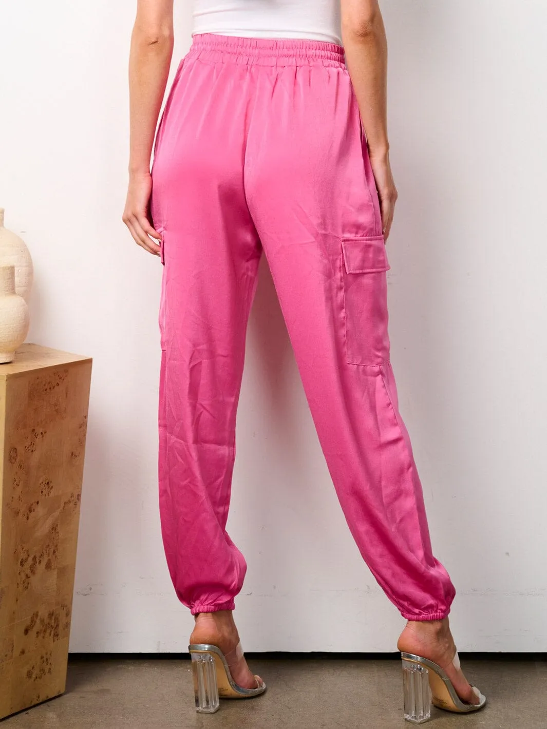 WOMEN'S ELASTIC WASIT CARGO POCKETS JOGGER PANTS