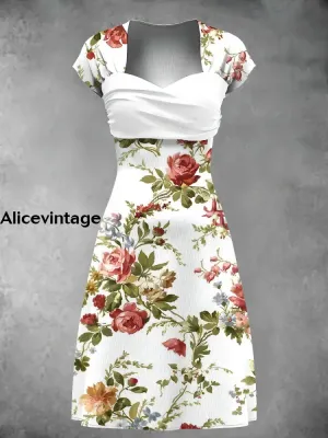 Women's Floral Art Print Wrap Midi Dress