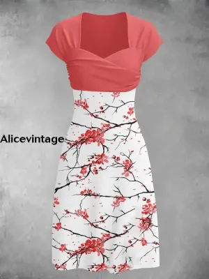 Women's Floral Art Print Wrap Midi Dress