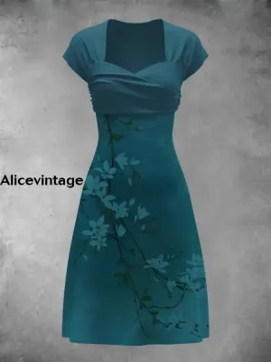 Women's Floral Art Print Wrap Midi Dress