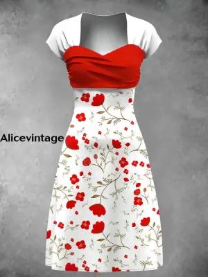 Women's Floral Art Print Wrap Midi Dress