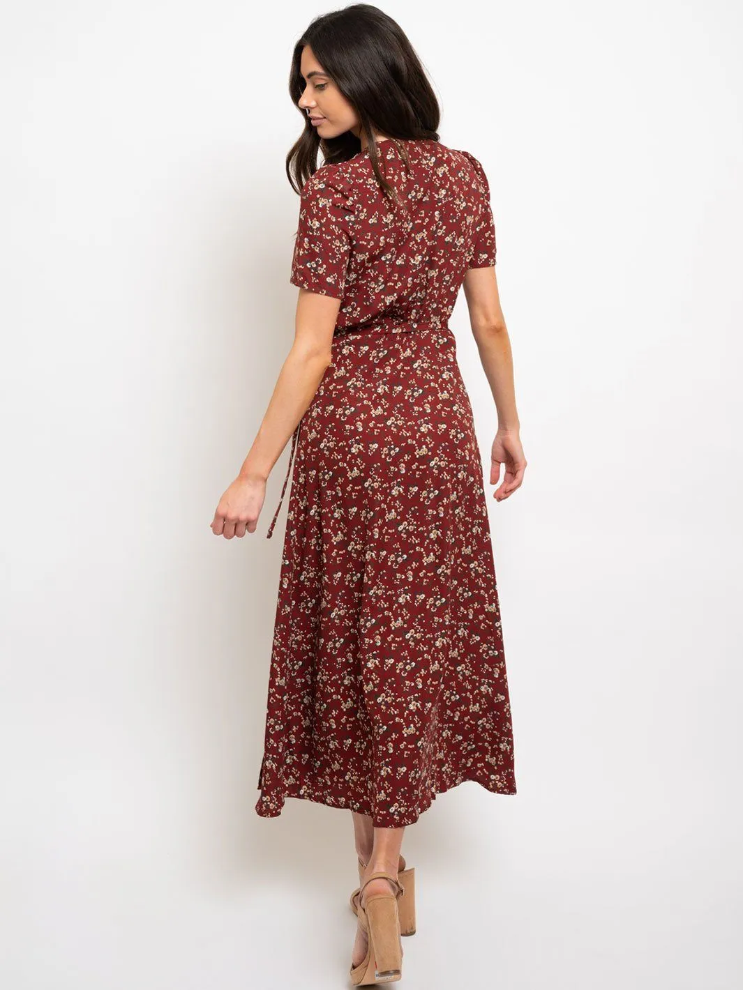 WOMEN'S FLORAL WRAP MIDI DRESS