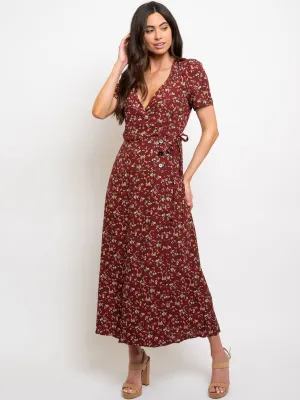 WOMEN'S FLORAL WRAP MIDI DRESS