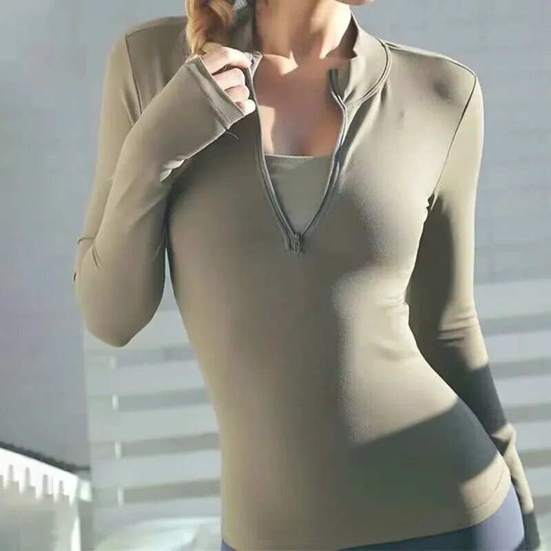 Women's Long Sleeve Yoga Shirt - Fitness Gym Top - Push Up Running Sports Wear