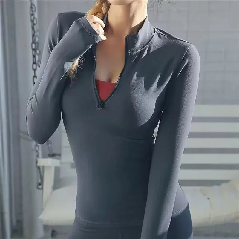 Women's Long Sleeve Yoga Shirt - Fitness Gym Top - Push Up Running Sports Wear