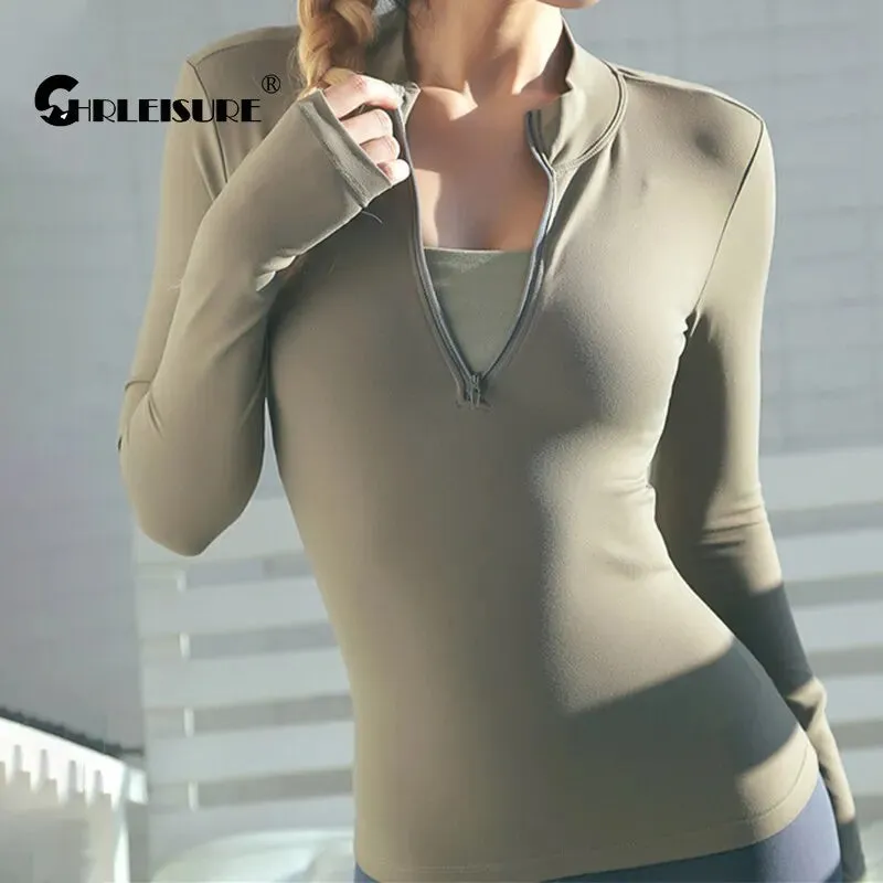 Women's Long Sleeve Yoga Shirt - Fitness Gym Top - Push Up Running Sports Wear