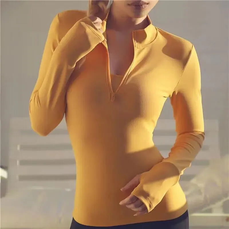 Women's Long Sleeve Yoga Shirt - Fitness Gym Top - Push Up Running Sports Wear
