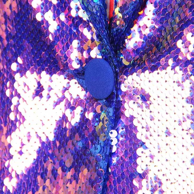 Women's Luxury One Button Rainbow Multi-Color / Sequinned Mid-length Blazer Coat
