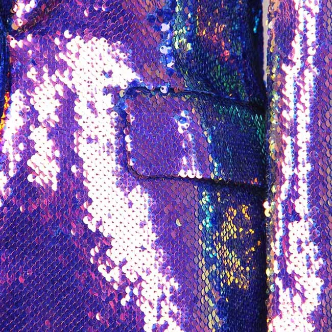 Women's Luxury One Button Rainbow Multi-Color / Sequinned Mid-length Blazer Coat