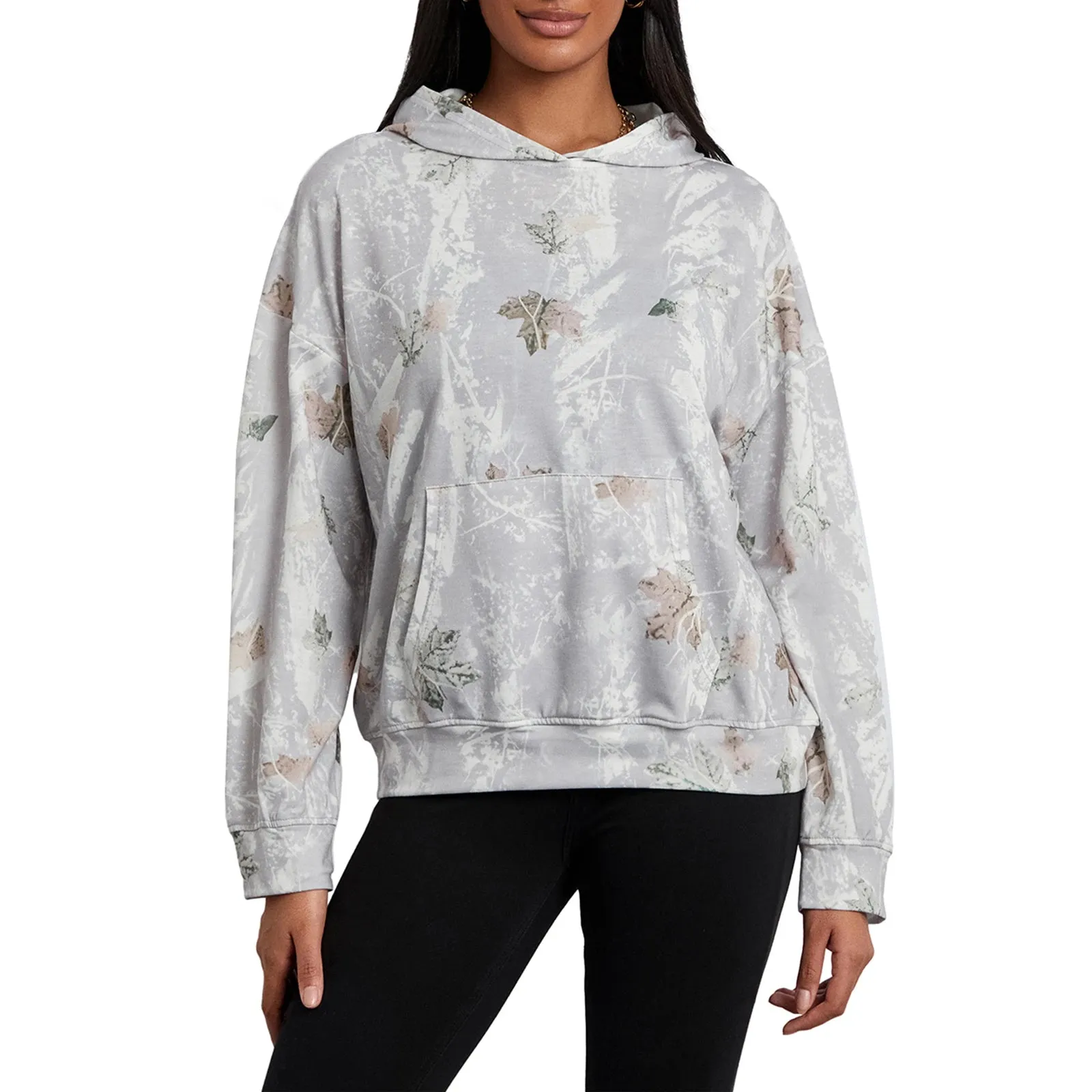 Women’s Oversized Hoodies Fashion Long Sleeve Leaf Print Baggy Sweatshirts Streetwear