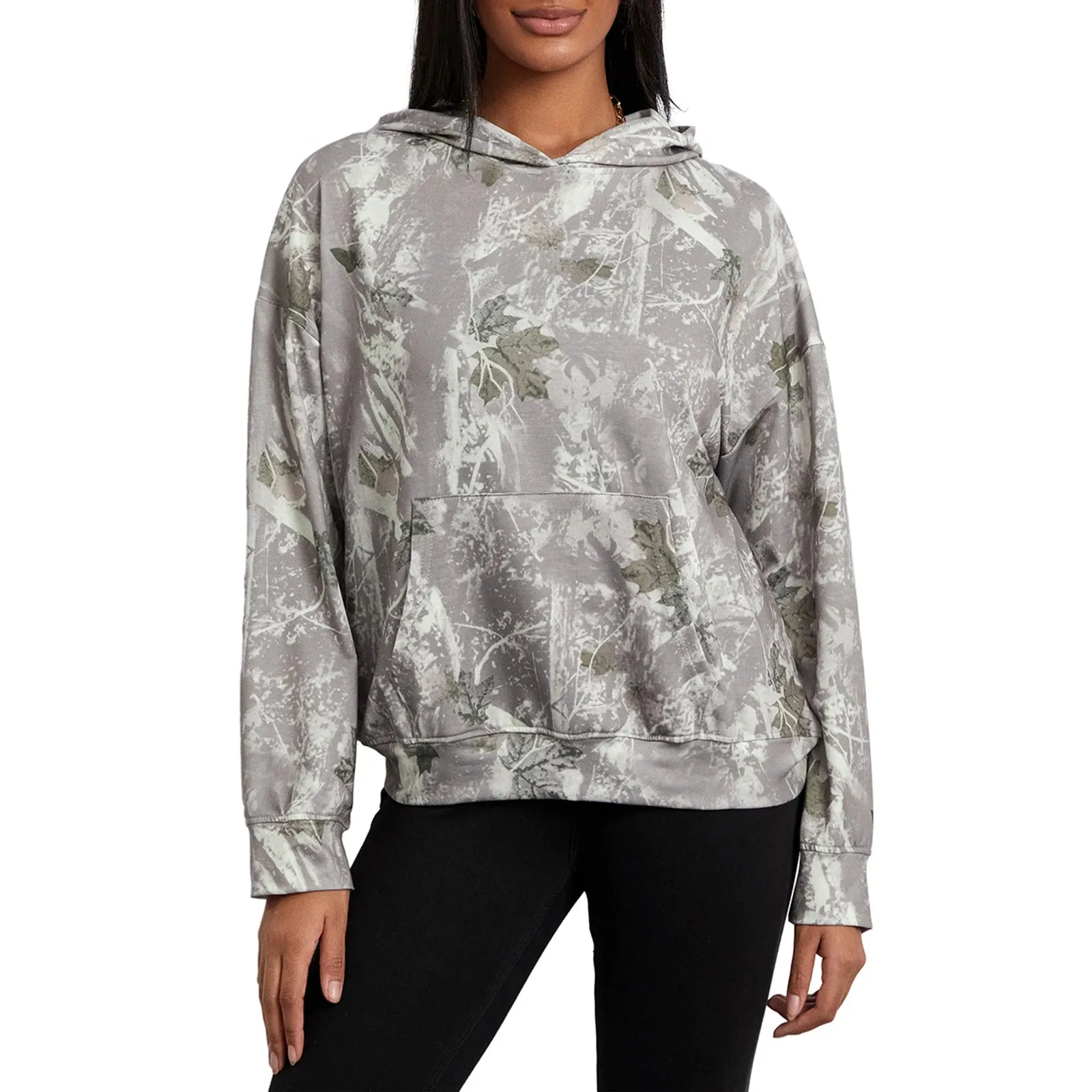 Women’s Oversized Hoodies Fashion Long Sleeve Leaf Print Baggy Sweatshirts Streetwear