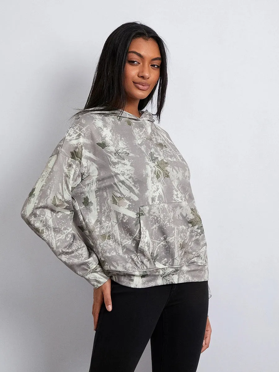 Women’s Oversized Hoodies Fashion Long Sleeve Leaf Print Baggy Sweatshirts Streetwear