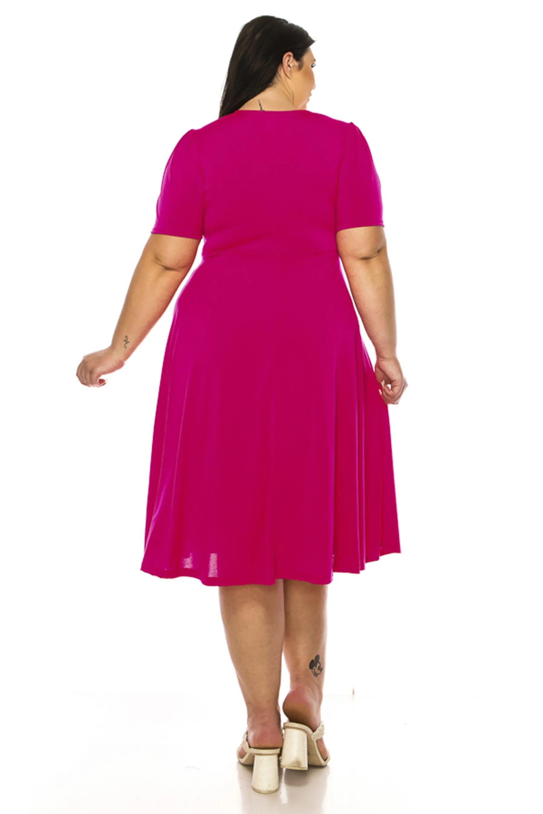 Women's Plus size Stylish Solid Faux Wrap Dress with Deep V-Neck