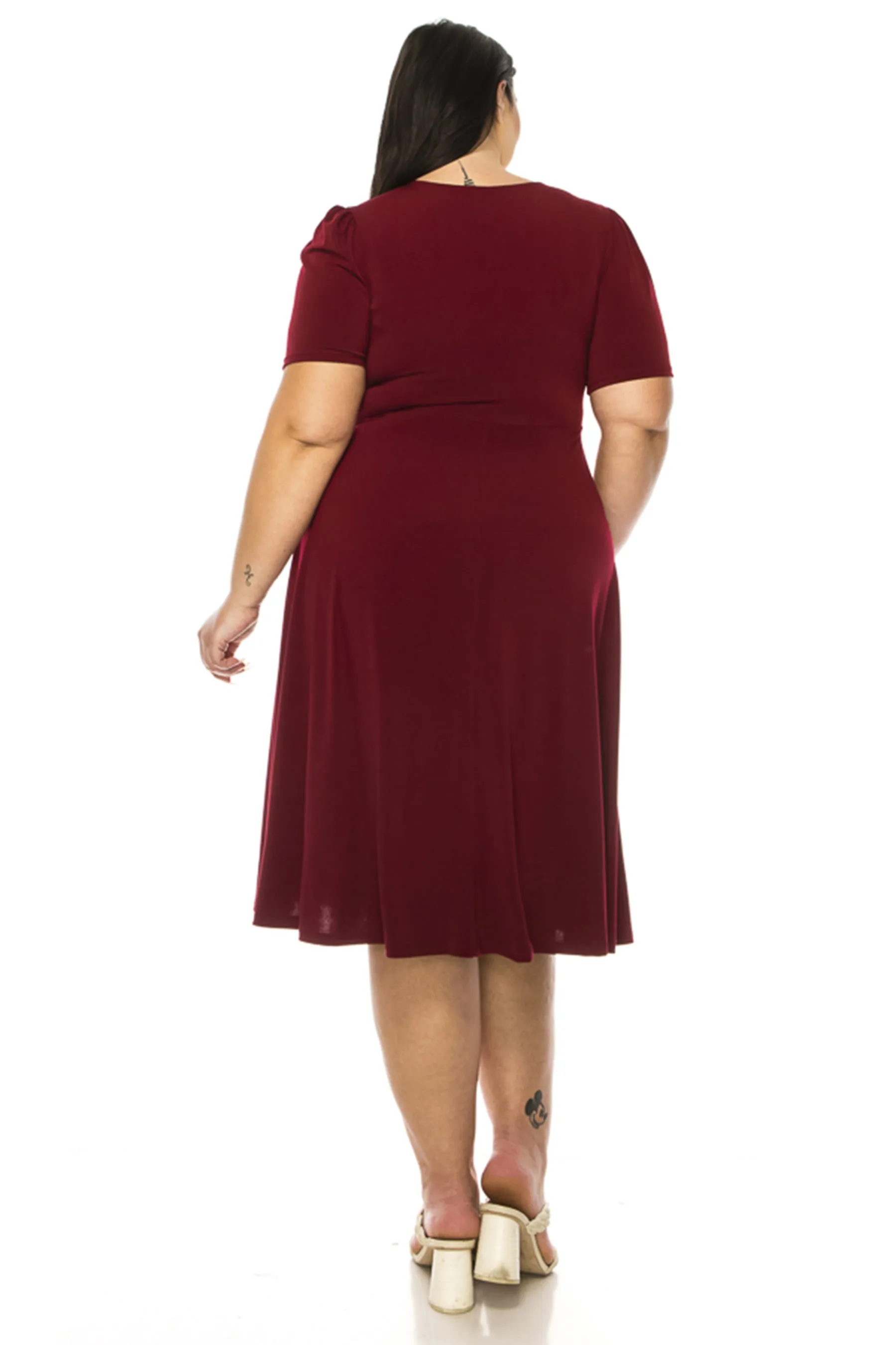 Women's Plus size Stylish Solid Faux Wrap Dress with Deep V-Neck
