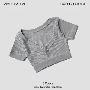 Women's Seamless Deep V Neck Short Sleeve Yoga Crop Top - Fitness Sportswear