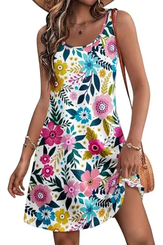 Women's Summer Dress 2025 Sleeveless Floral Boho Sundress Swimsuit Coverup Casual Loose Beach Vacation Tank Dresses