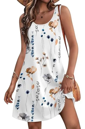 Women's Summer Dress 2025 Sleeveless Floral Boho Sundress Swimsuit Coverup Casual Loose Beach Vacation Tank Dresses