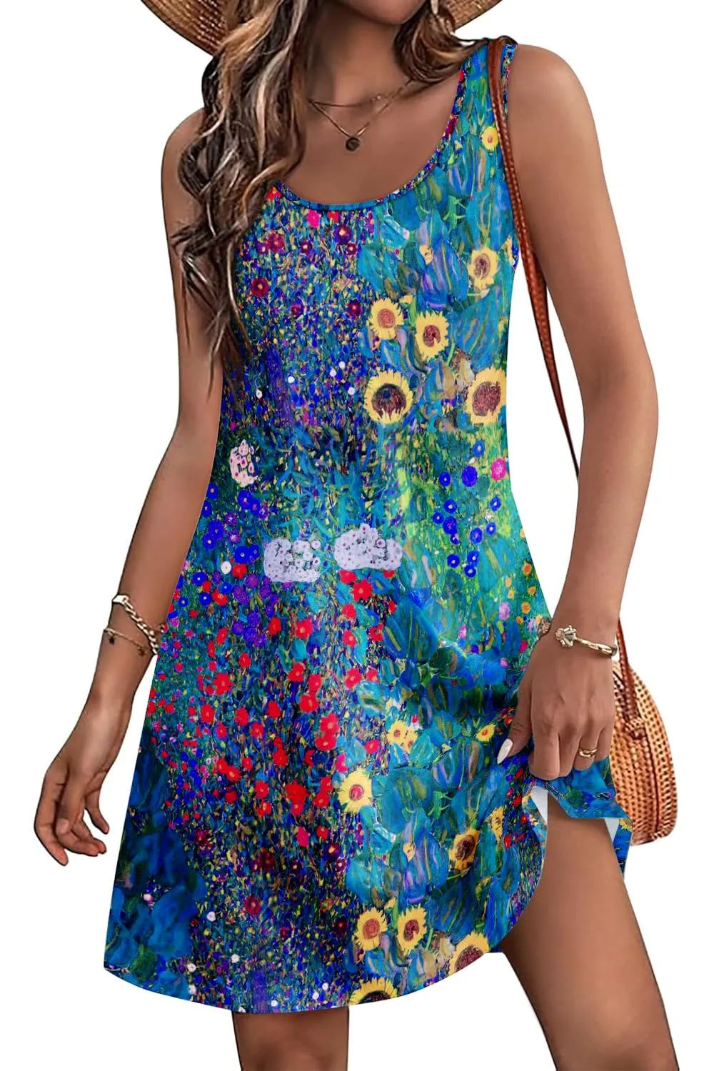 Women's Summer Dress 2025 Sleeveless Floral Boho Sundress Swimsuit Coverup Casual Loose Beach Vacation Tank Dresses