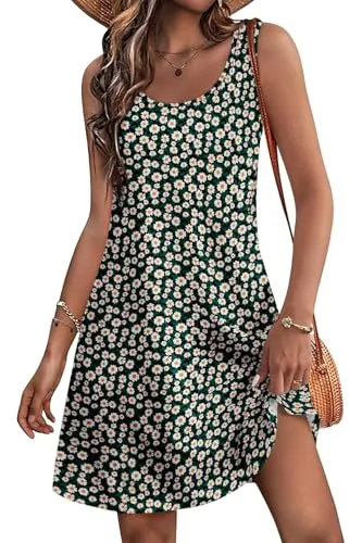 Women's Summer Dress 2025 Sleeveless Floral Boho Sundress Swimsuit Coverup Casual Loose Beach Vacation Tank Dresses