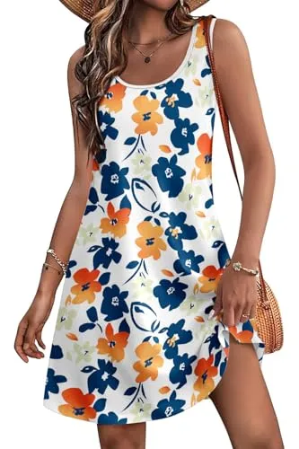 Women's Summer Dress 2025 Sleeveless Floral Boho Sundress Swimsuit Coverup Casual Loose Beach Vacation Tank Dresses