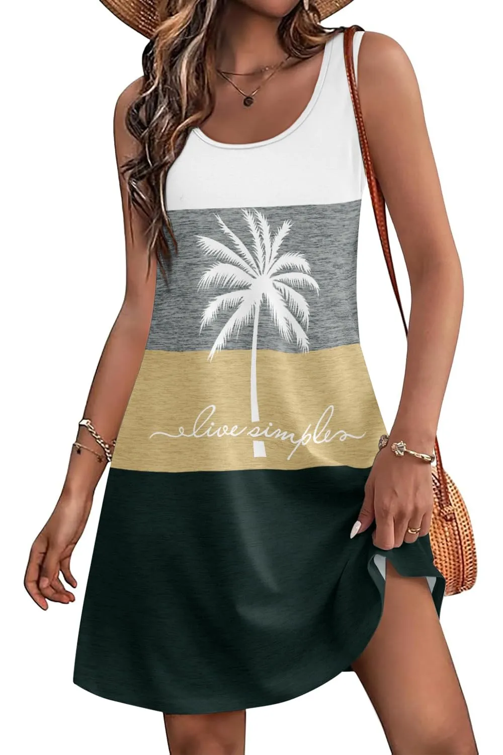 Women's Summer Dress 2025 Sleeveless Floral Boho Sundress Swimsuit Coverup Casual Loose Beach Vacation Tank Dresses