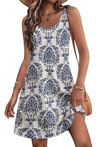 Women's Summer Dress 2025 Sleeveless Floral Boho Sundress Swimsuit Coverup Casual Loose Beach Vacation Tank Dresses
