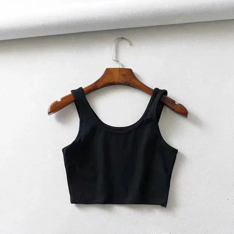 Women's Summer Sleeveless Crop Top - U-Neck Knitted Bar - Short Cotton