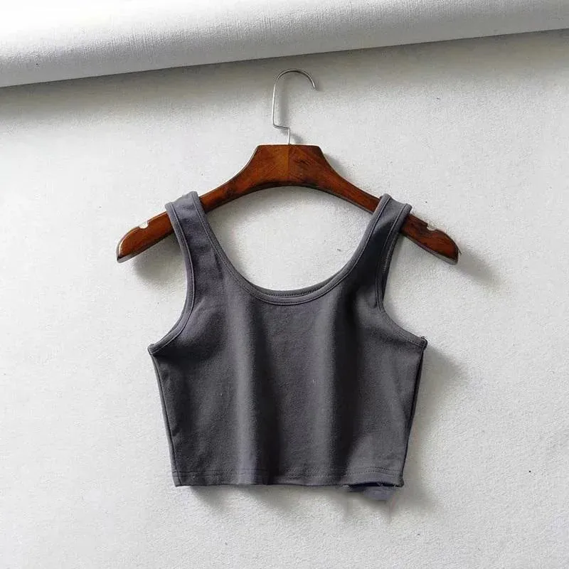 Women's Summer Sleeveless Crop Top - U-Neck Knitted Bar - Short Cotton