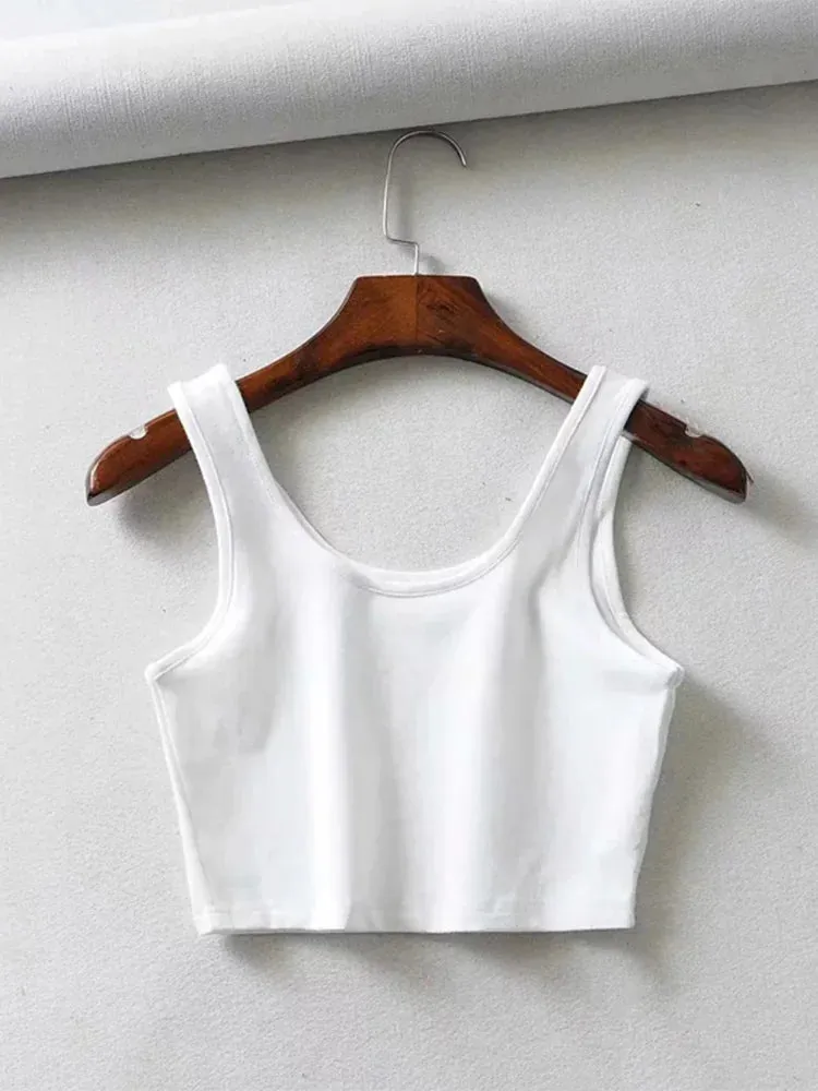 Women's Summer Sleeveless Crop Top - U-Neck Knitted Bar - Short Cotton