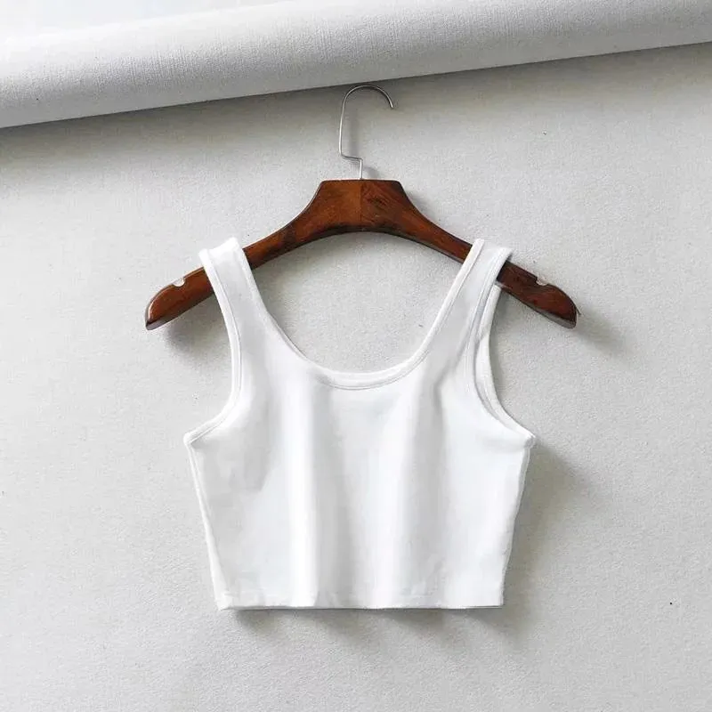 Women's Summer Sleeveless Crop Top - U-Neck Knitted Bar - Short Cotton
