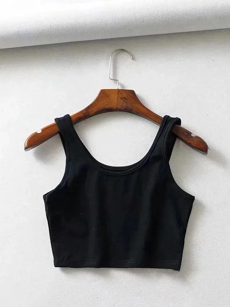 Women's Summer Sleeveless Crop Top - U-Neck Knitted Bar - Short Cotton
