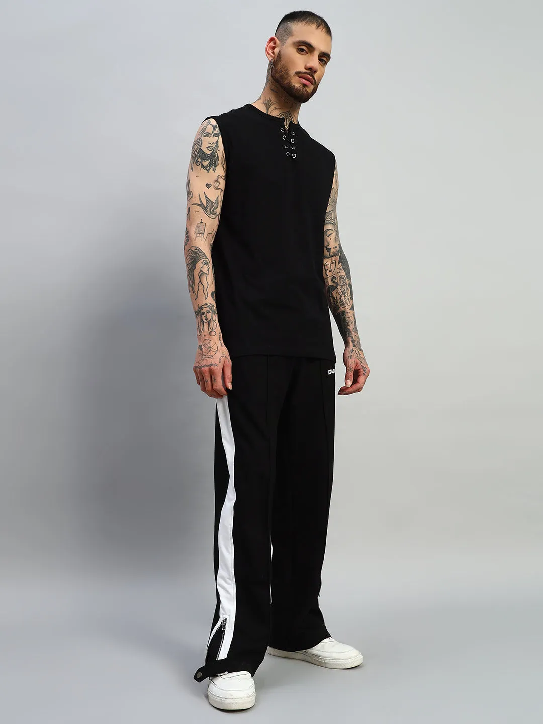 WONDER SLIT ZIPPER JOGGERS (BLACK-WHITE)
