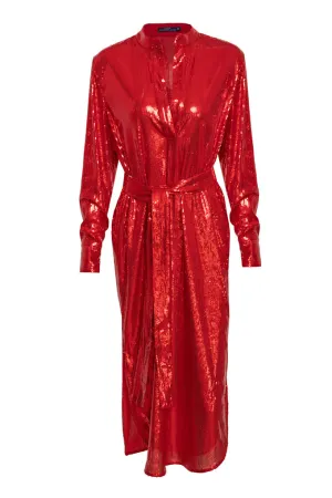 Wrap sequin midi dress with belt