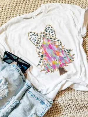 XL- Oh Christmas Tree Tee- Black & White Bow