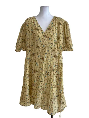 Yellow Floral Wrap Dress