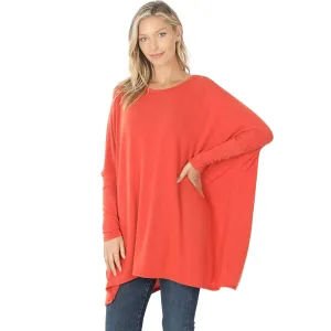 ZENANA SWEATER FABRIC OVERSIZE ROUND NECK PONCHO HT-2555AB